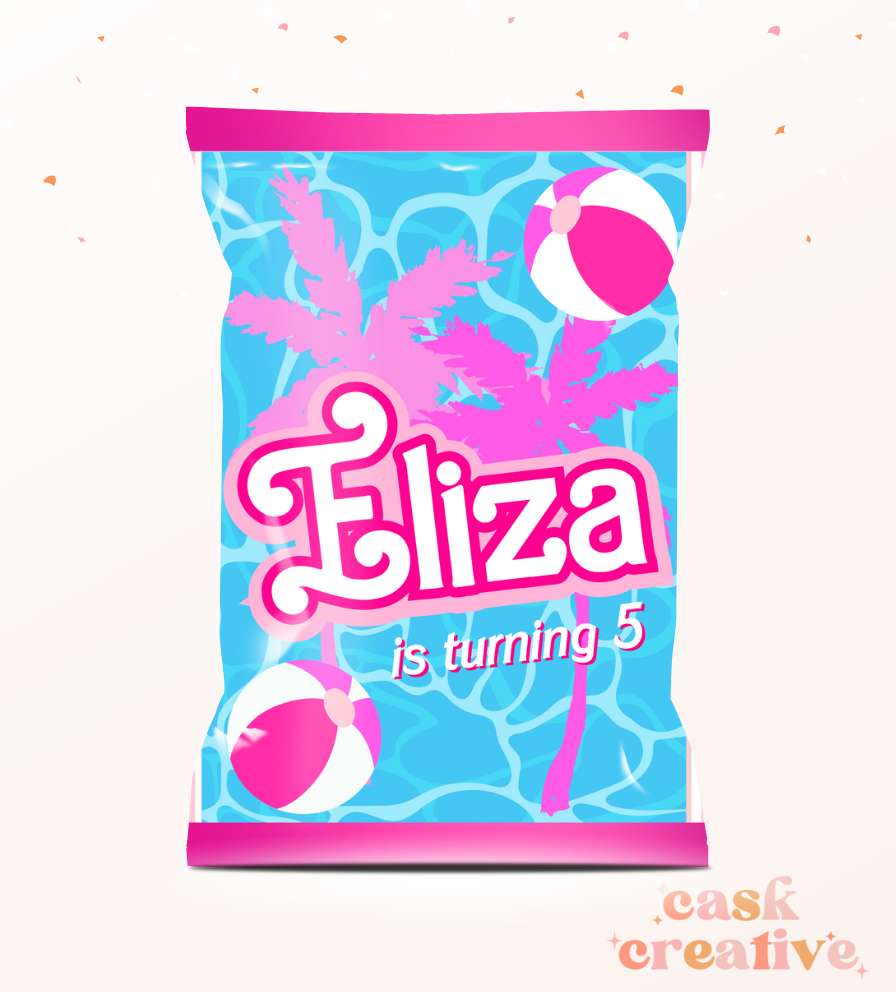 Printed Chip Bags: Girly Pink Glitter Custom with Name and Age
