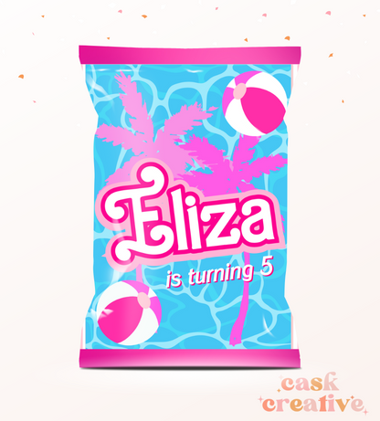 Printed Chip Bags: Girly Pink Glitter Custom with Name and Age