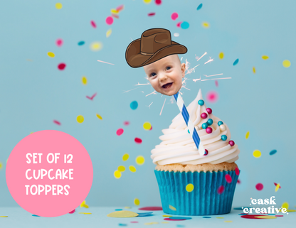 Custom Printed Cupcake Toppers: Die Cut Face Pick Your Hat Style