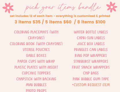 PICK YOUR ITEMS Party Bundle Package - Any Theme, Set of 12