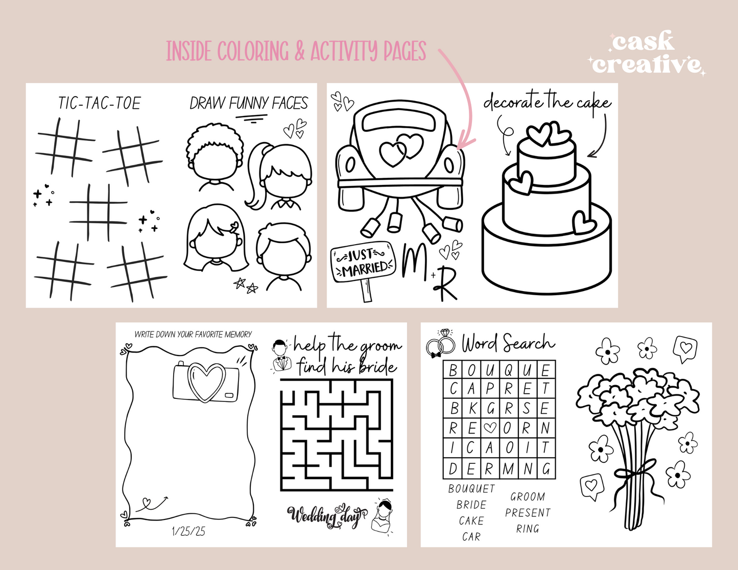 Custom Personalized Wedding Kids Coloring Pages Activity Book Wedding Party Favors