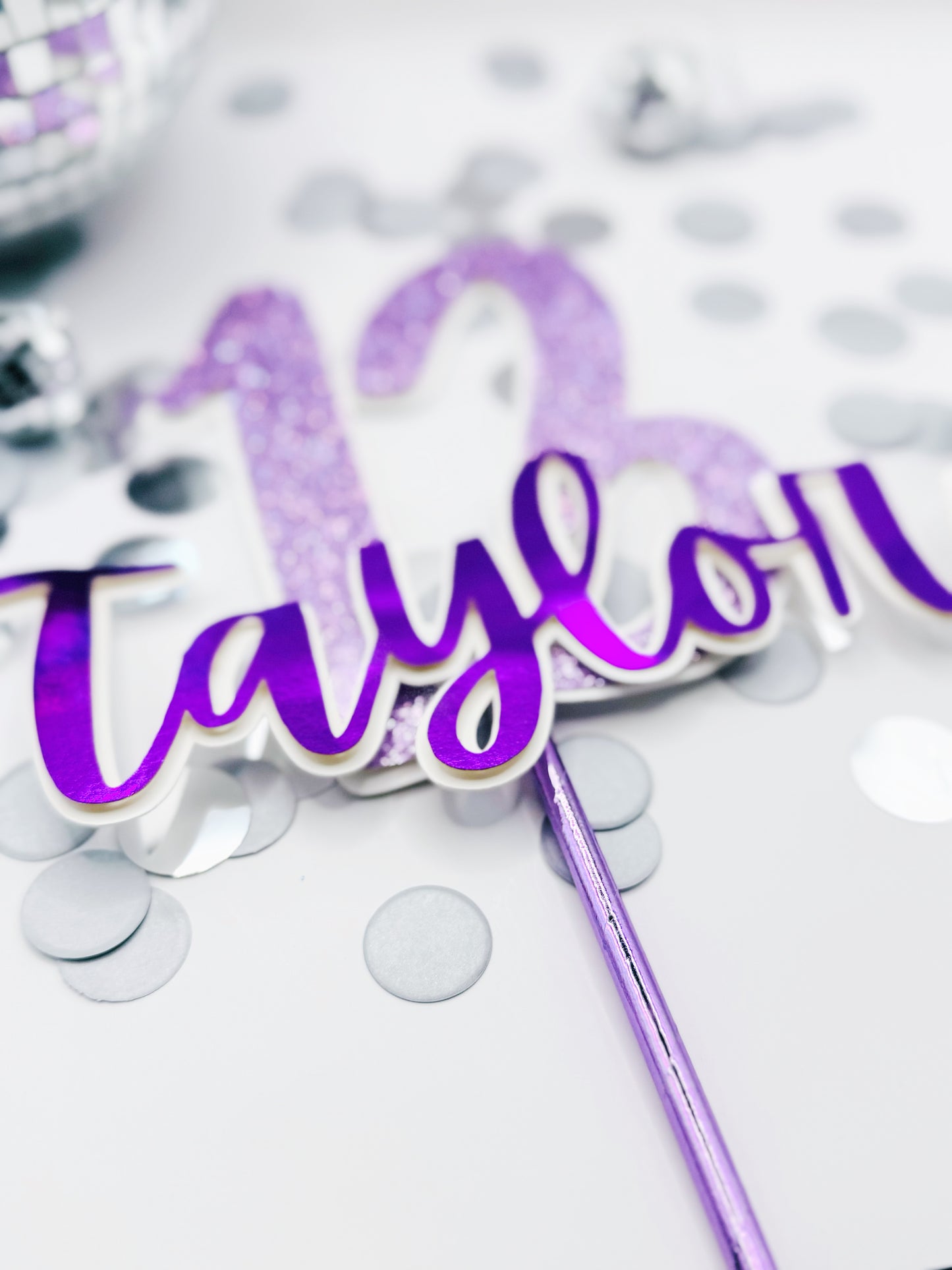 Name Cake Topper: Custom - Layered Foil Glitter