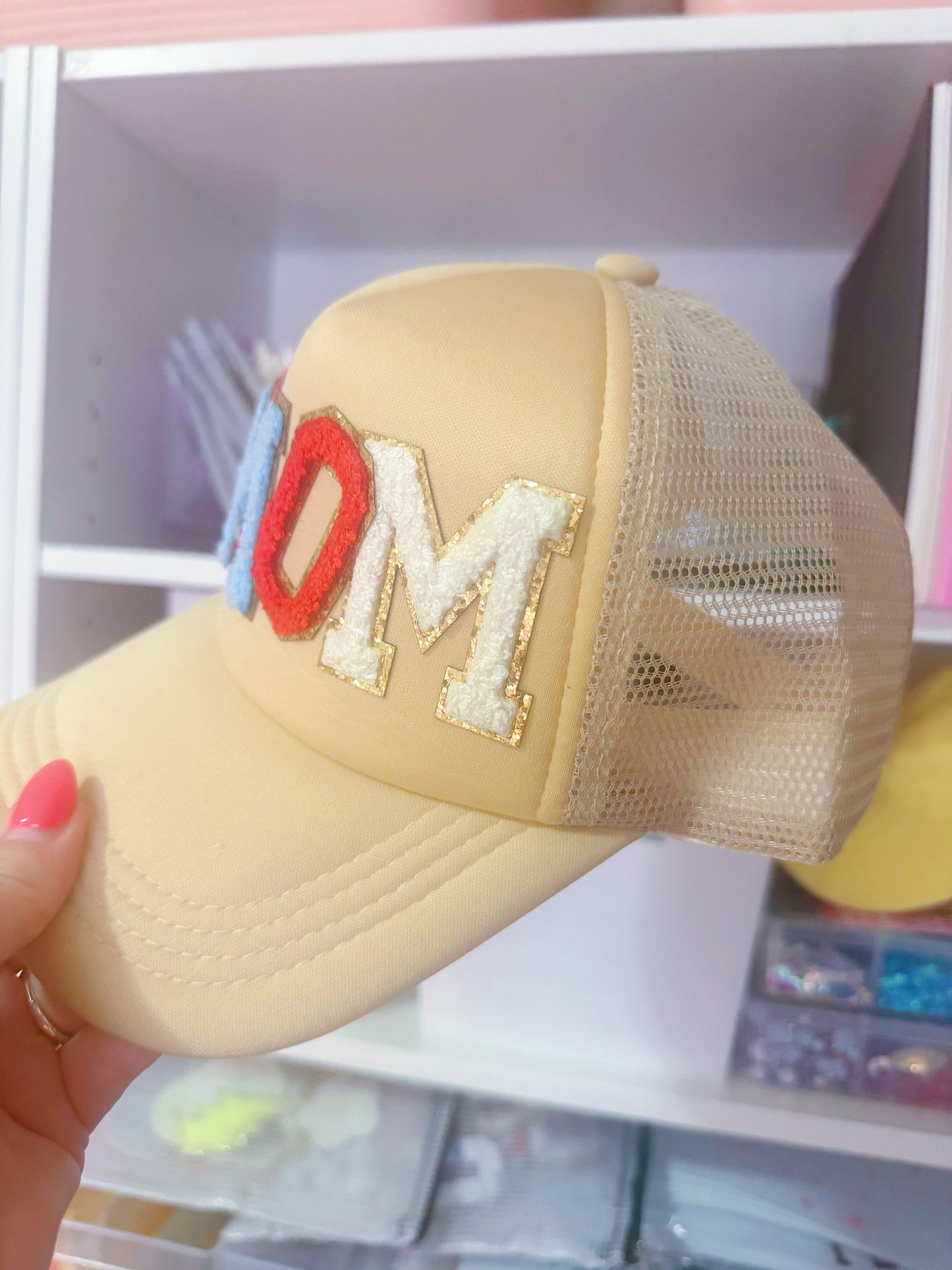 Sports Mom Trucker Hat with Chenille Patches - Choose your sport