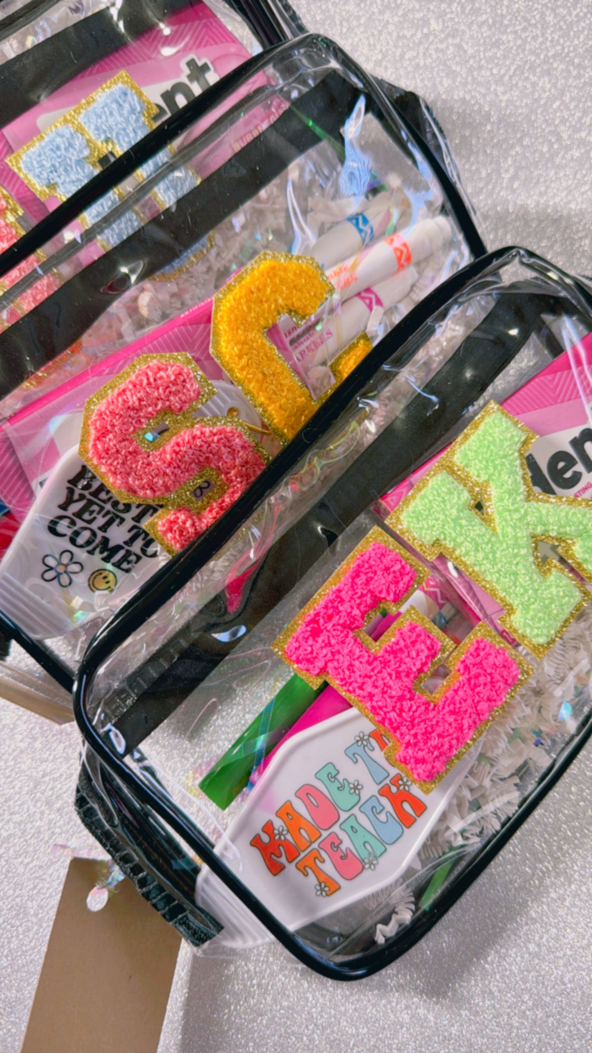 Mini Clear Zipper Bag with Chenille Patches - Teacher Appreciation Gift