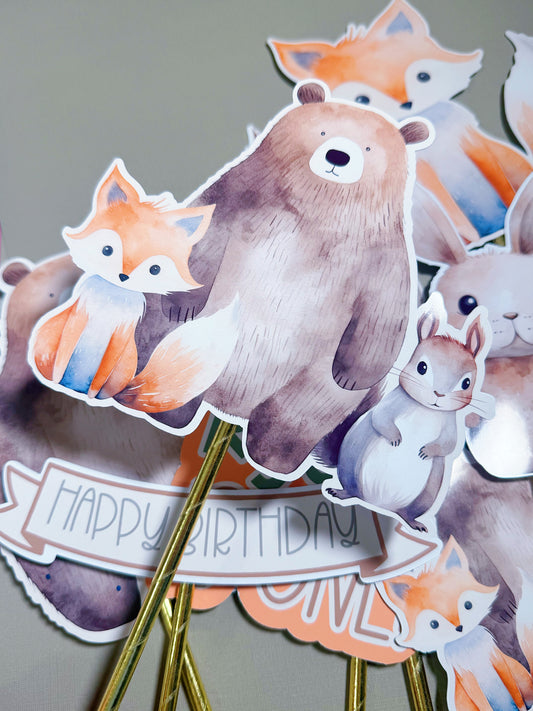 Woodland Animals Photo Props, Set of 12 Printed Decorations with Straws