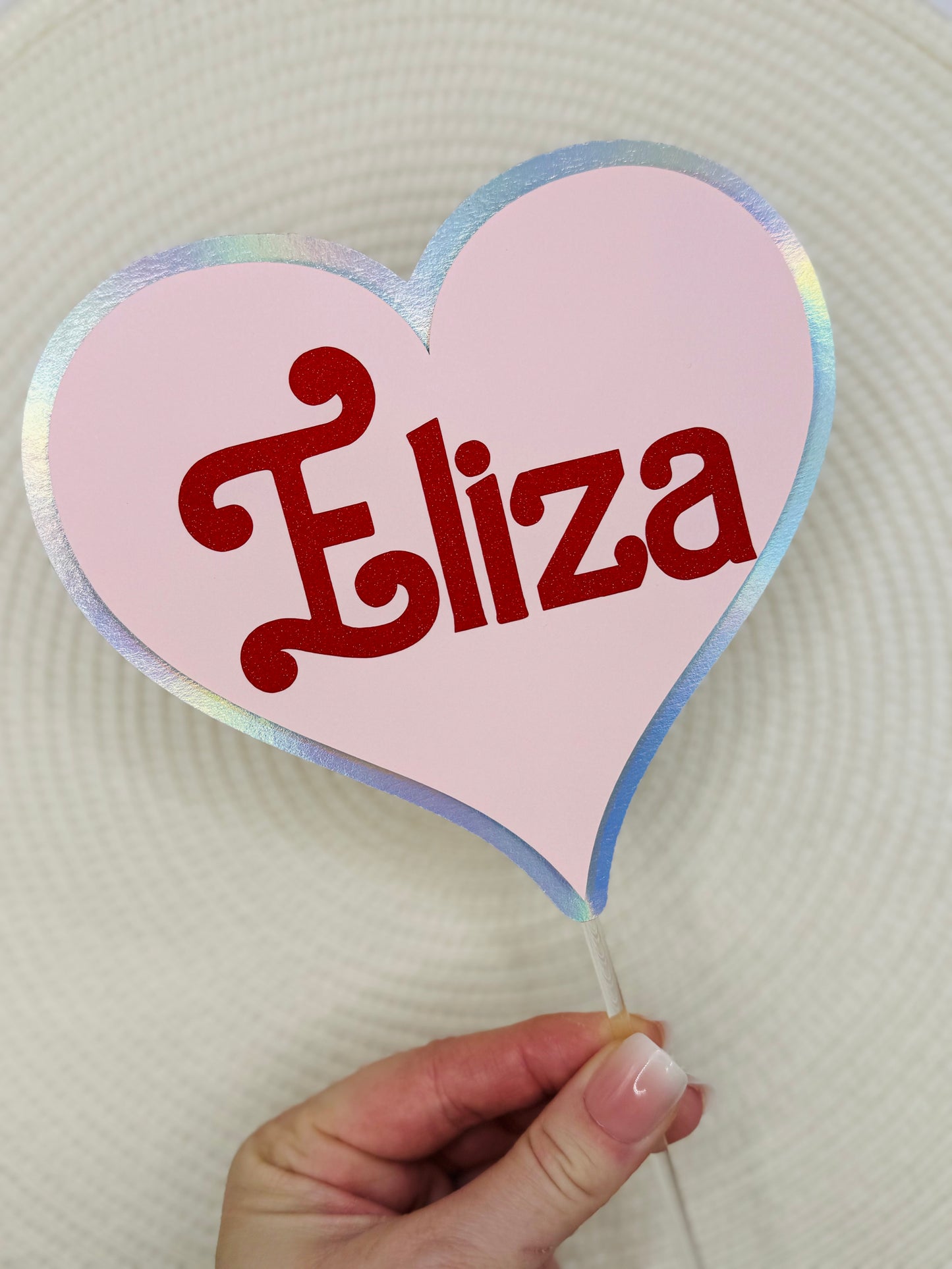 Pink Heart Cake Topper: Valentine's Day, Custom with Name