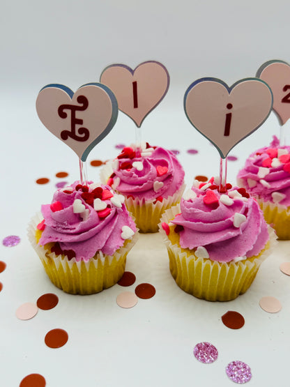 Heart Cupcake Toppers: Valentine's Day, Custom with Name Set of 12