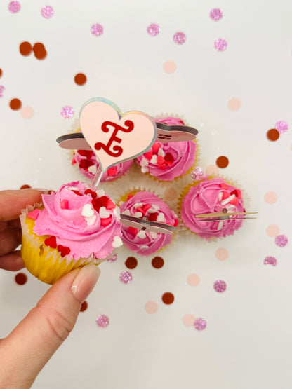 Heart Cupcake Toppers: Valentine's Day, Custom with Name Set of 12