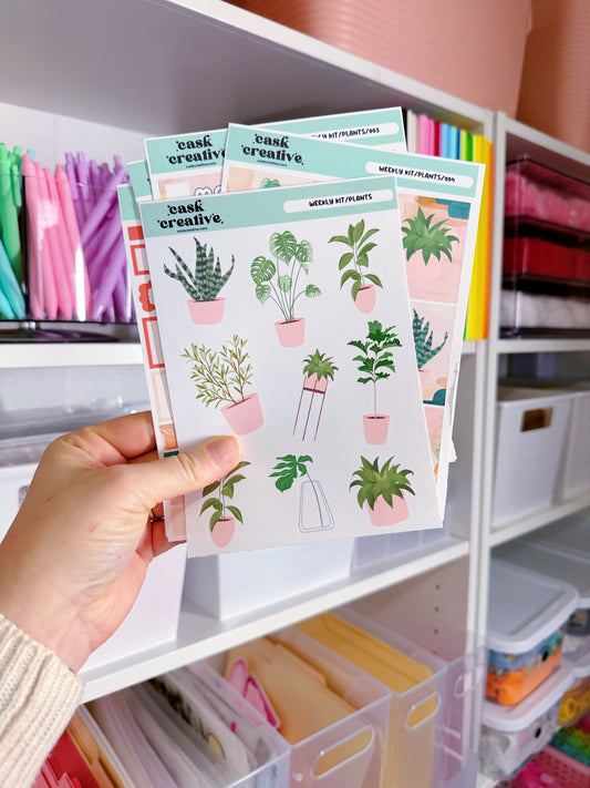 Planner Stickers: Green and Pink Plants Weekly Planner Sticker Kit