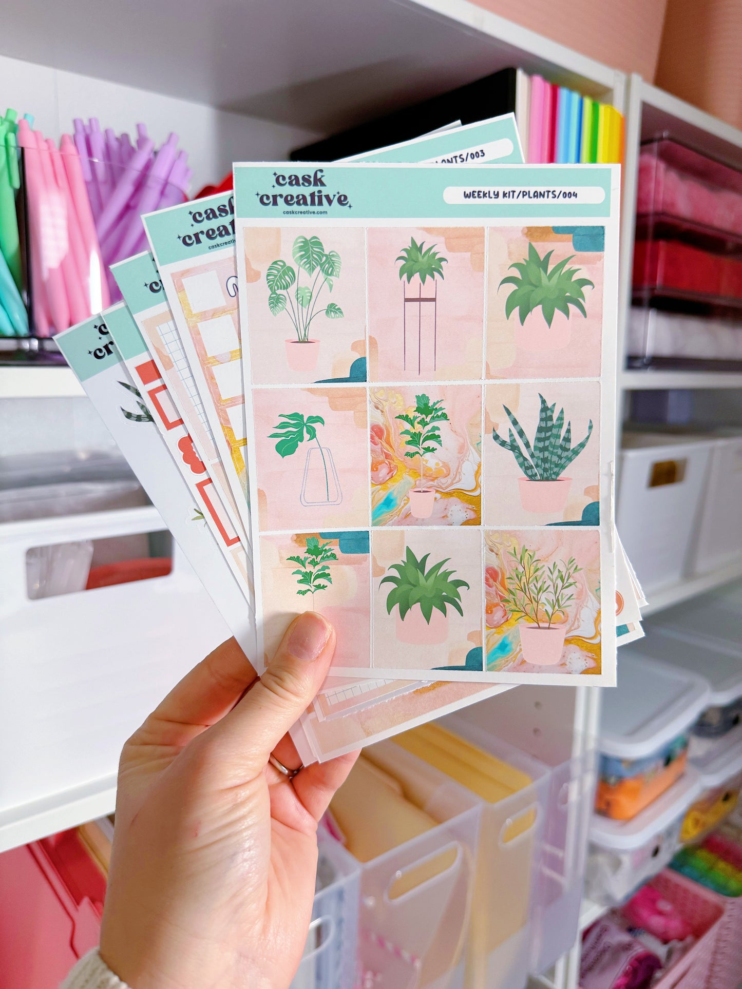 Planner Stickers: Green and Pink Plants Weekly Planner Sticker Kit