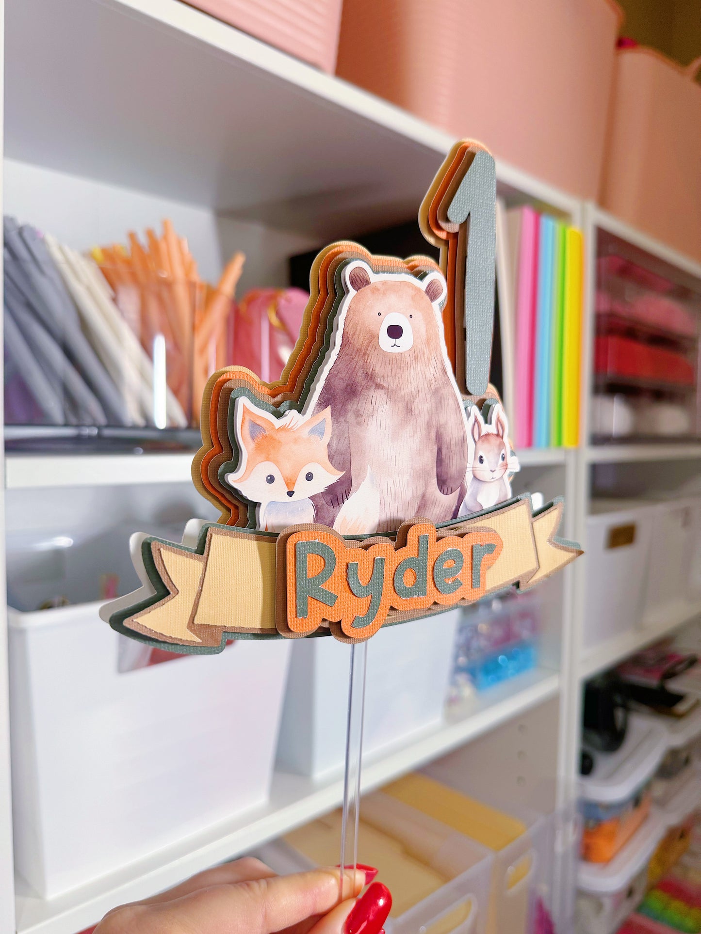 3D Woodlands Animals Birthday Cake Topper: Custom with Name and Age