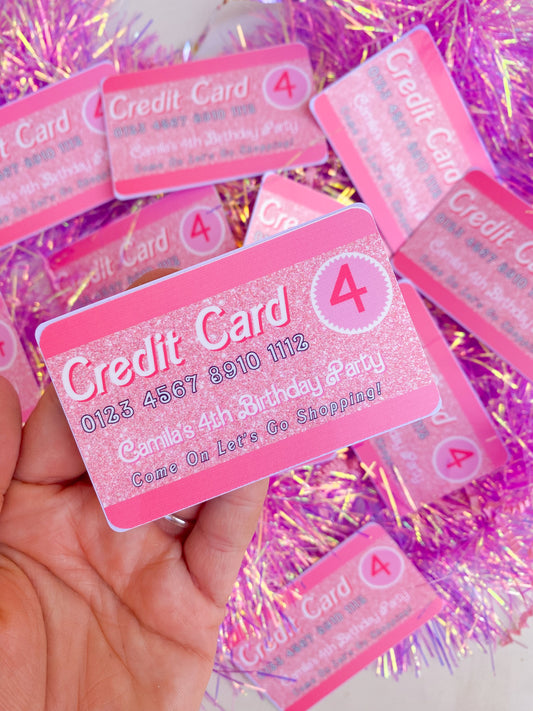 Party Favors: Girly Pink Glitter Custom Pretend Birthday Credit Card