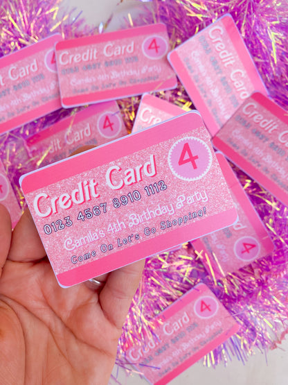 Party Favors: Girly Pink Glitter Custom Pretend Birthday Credit Card