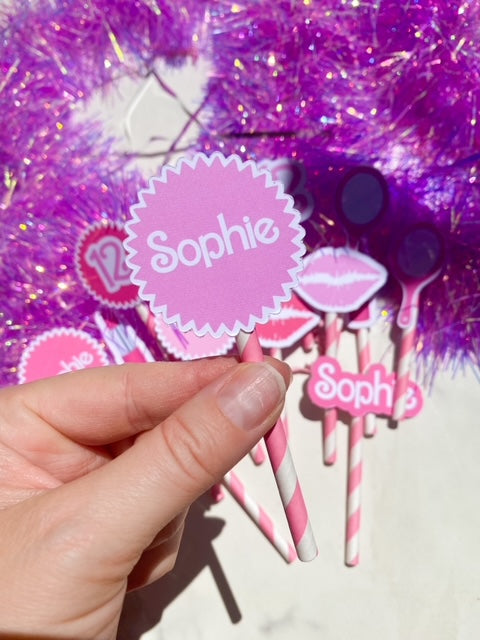 Cupcake Toppers: Girly Pink Glitter Custom Name Variety Pack
