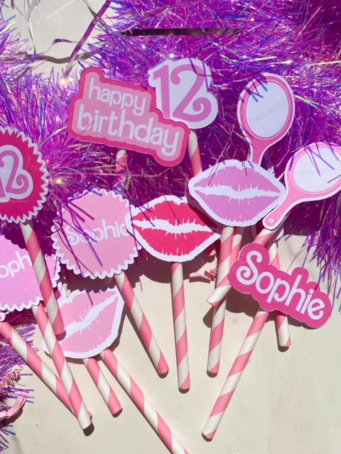 Printed Cupcake Toppers: Girly Pink Custom - ANY THEME