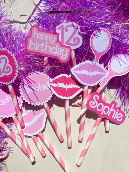 Cupcake Toppers: Girly Pink Glitter Custom Name Variety Pack