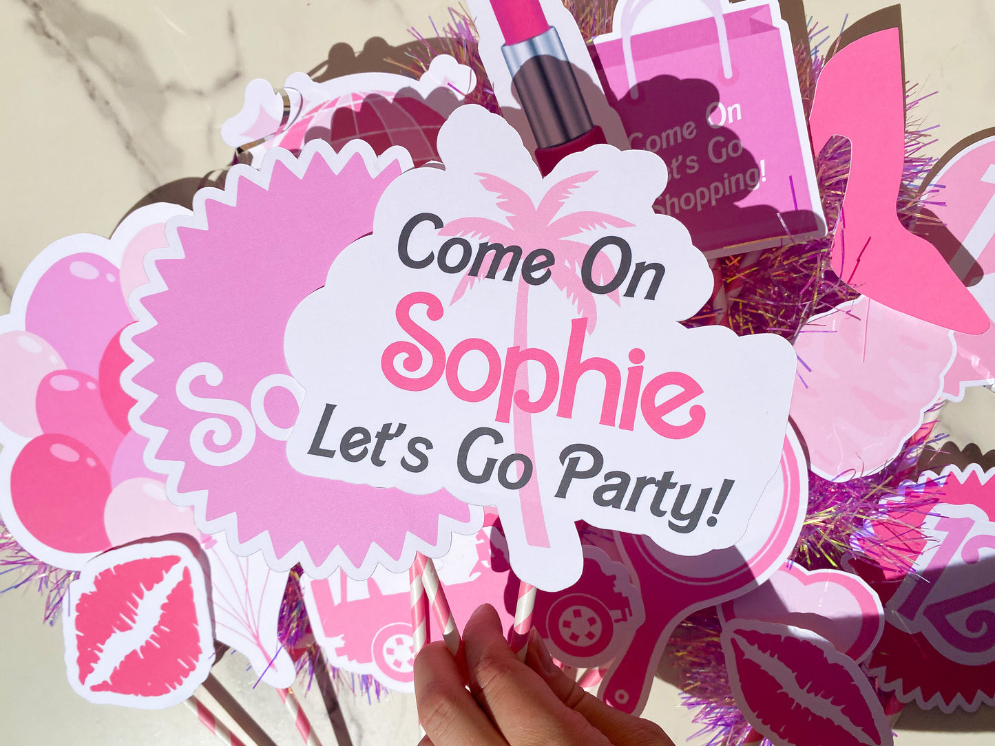 Party Decorations Printed Photo Props: Girly Pink Custom with Name