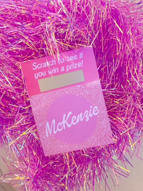 Party Favors: Custom Wording Scratch off Card Girly Pink Glitter