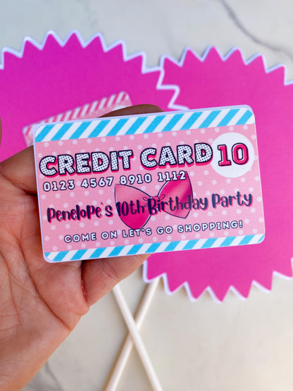 Party Favors: Polka Dot Glam Dolls Custom Pretend Birthday Credit Card