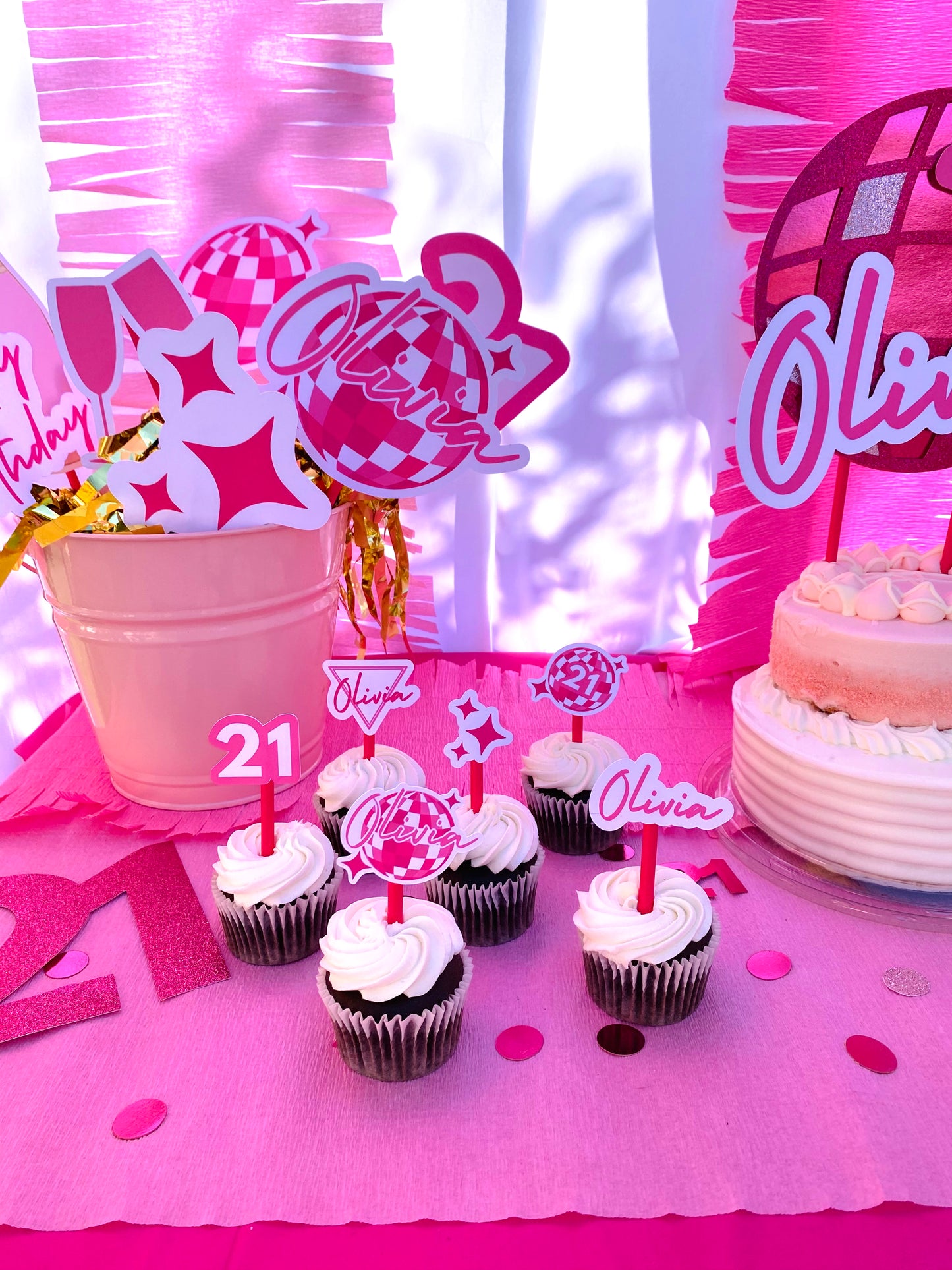 Printed Cupcake Toppers: Pink Disco Custom - ANY THEME