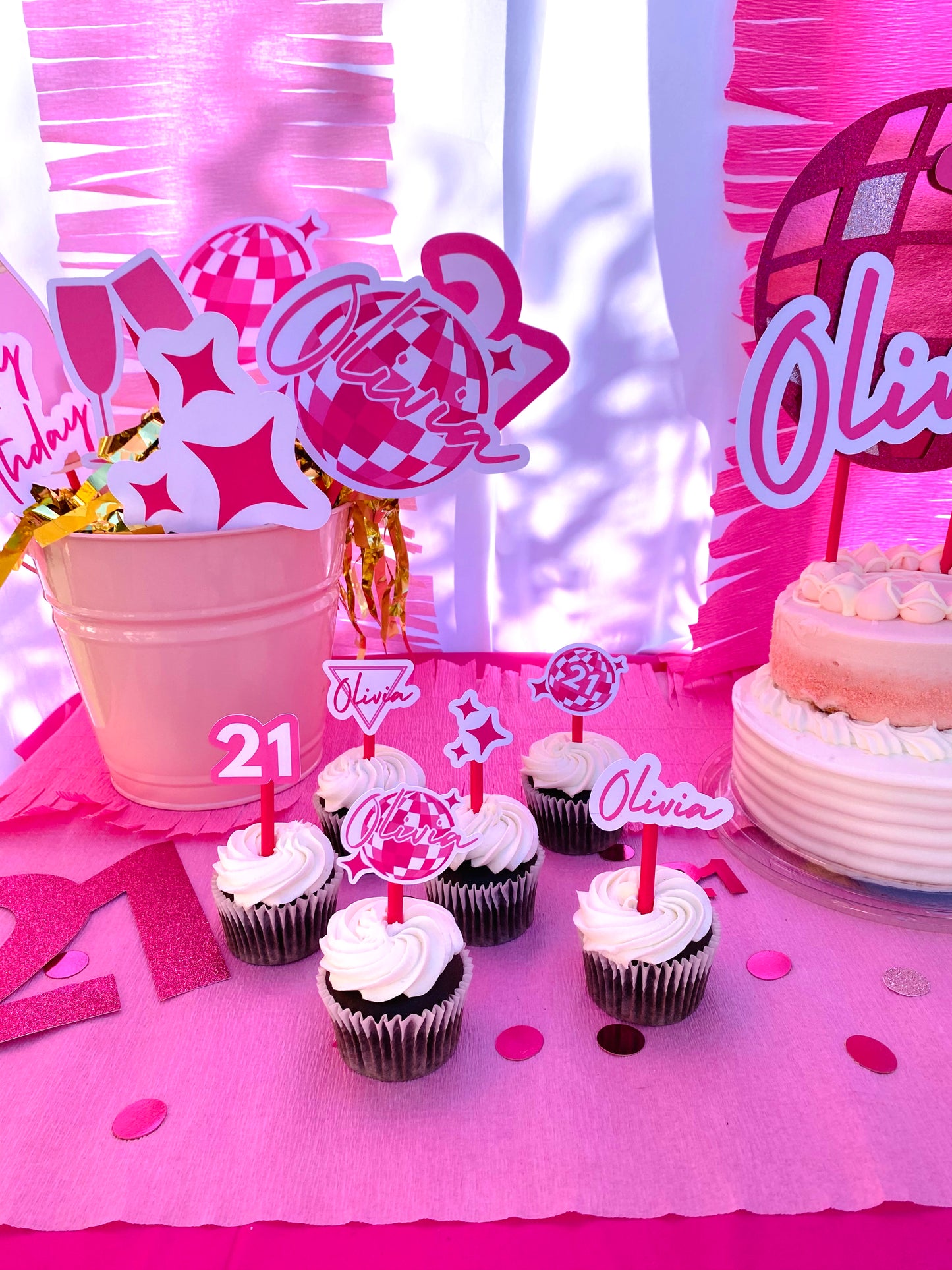 Cupcake Toppers: Pink Disco Custom with Name Variety Pack