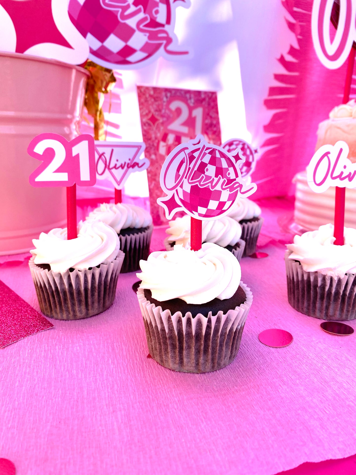 Printed Cupcake Toppers: Pink Disco Custom - ANY THEME