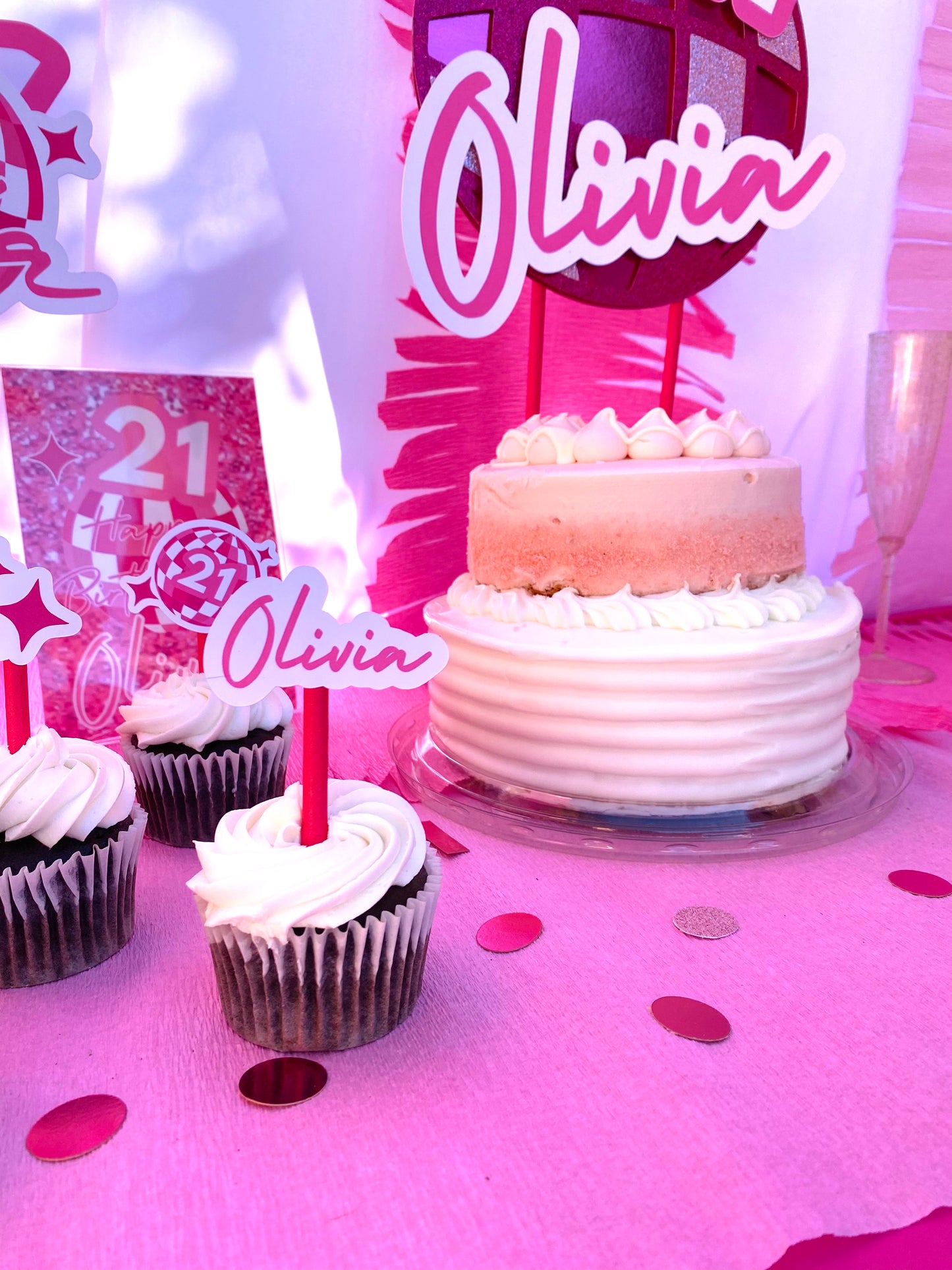 Cake Topper: Pink Disco Birthday Cake Topper Custom with Name and Age