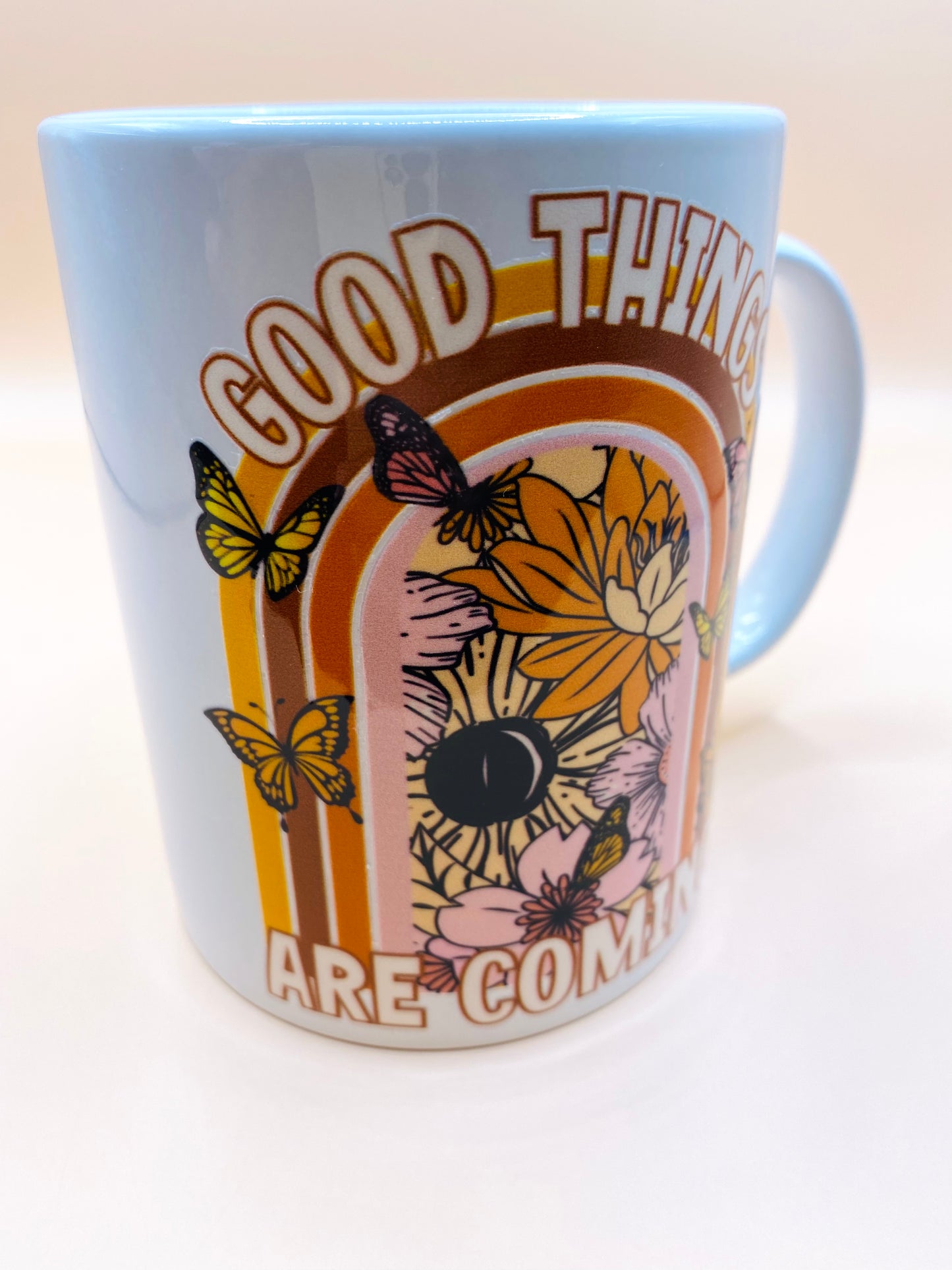 White Coffee Mug: Floral Boho Good Things Are Coming