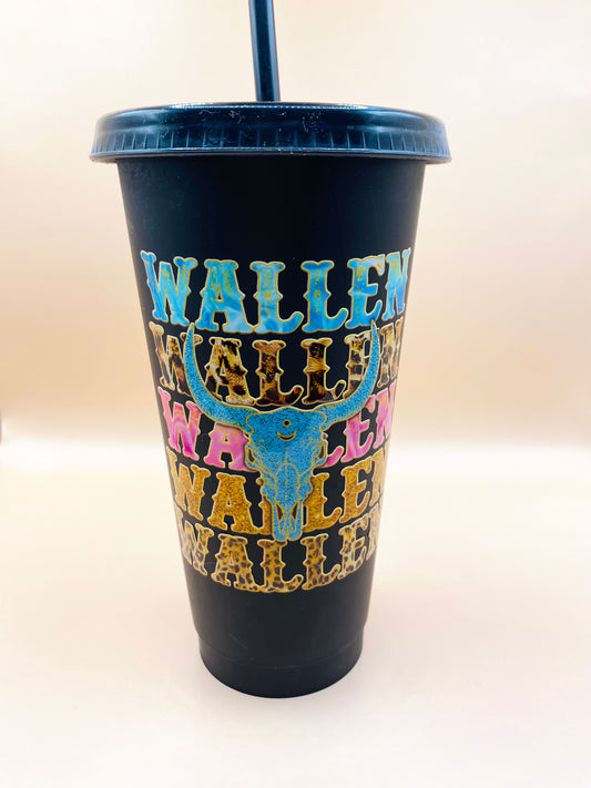 24oz Plastic Cup with Lid and Straw: Country Wallen