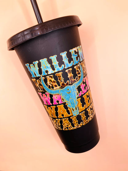 24oz Plastic Cup with Lid and Straw: Country Wallen