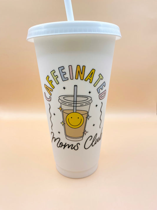 24oz Plastic Cup with Lid and Straw: Caffeinated Moms Clubs