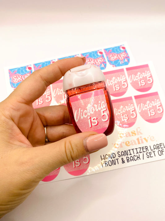Printed Labels: Girly Pink Party Favor Labels for Mini Hand Sanitizer Bottles