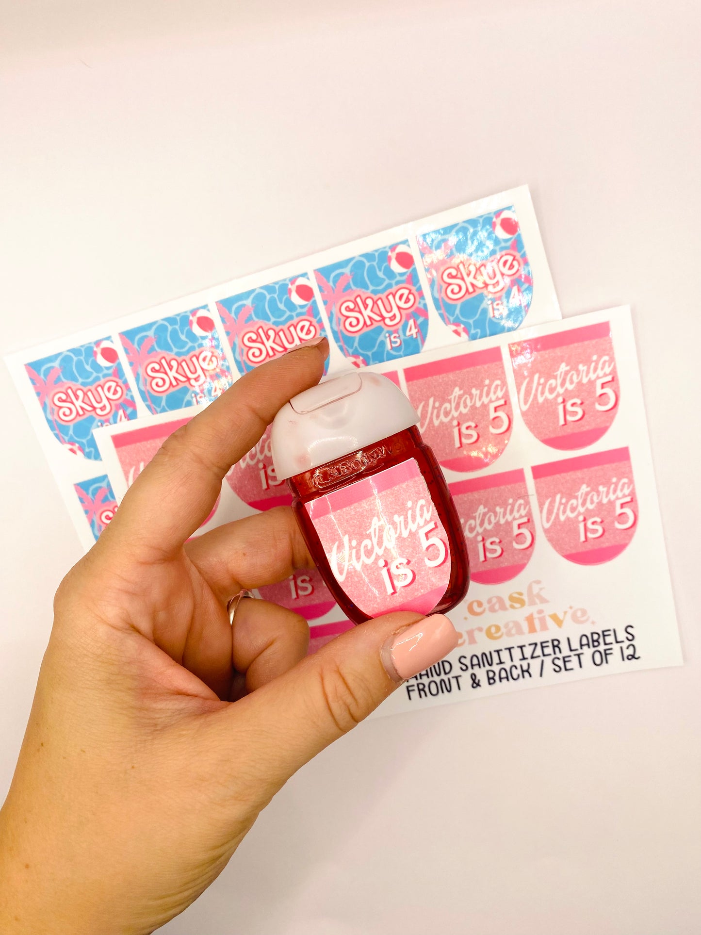 Printed Labels: Girly Pink Party Favor Labels for Mini Hand Sanitizer Bottles