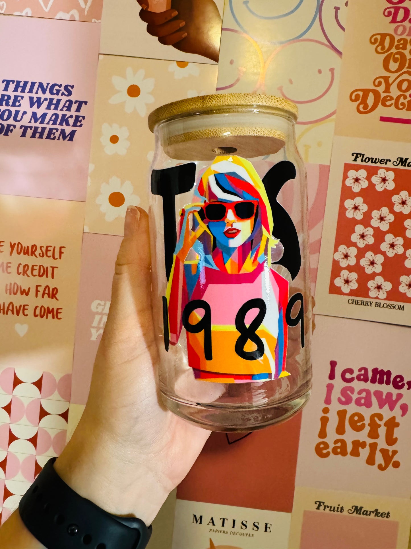 SALE Glass Mug with Lid and Straw: TS The Eras Colorful 1989 Teacher