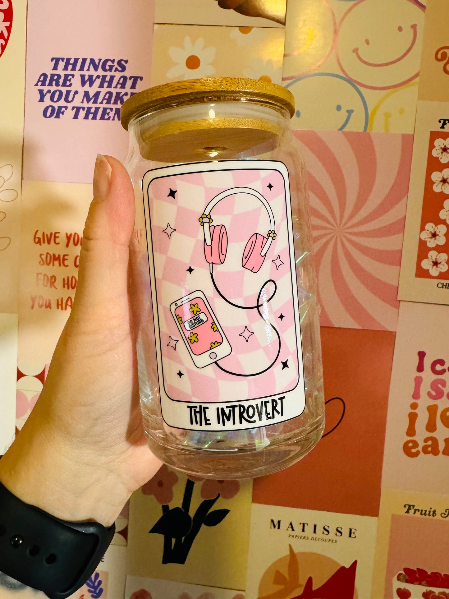 SALE Glass Mug with Lid and Straw: The Introvert