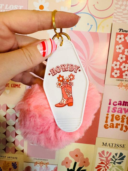 Motel Keychain: Howdy Cowgirl Boot with Flowers