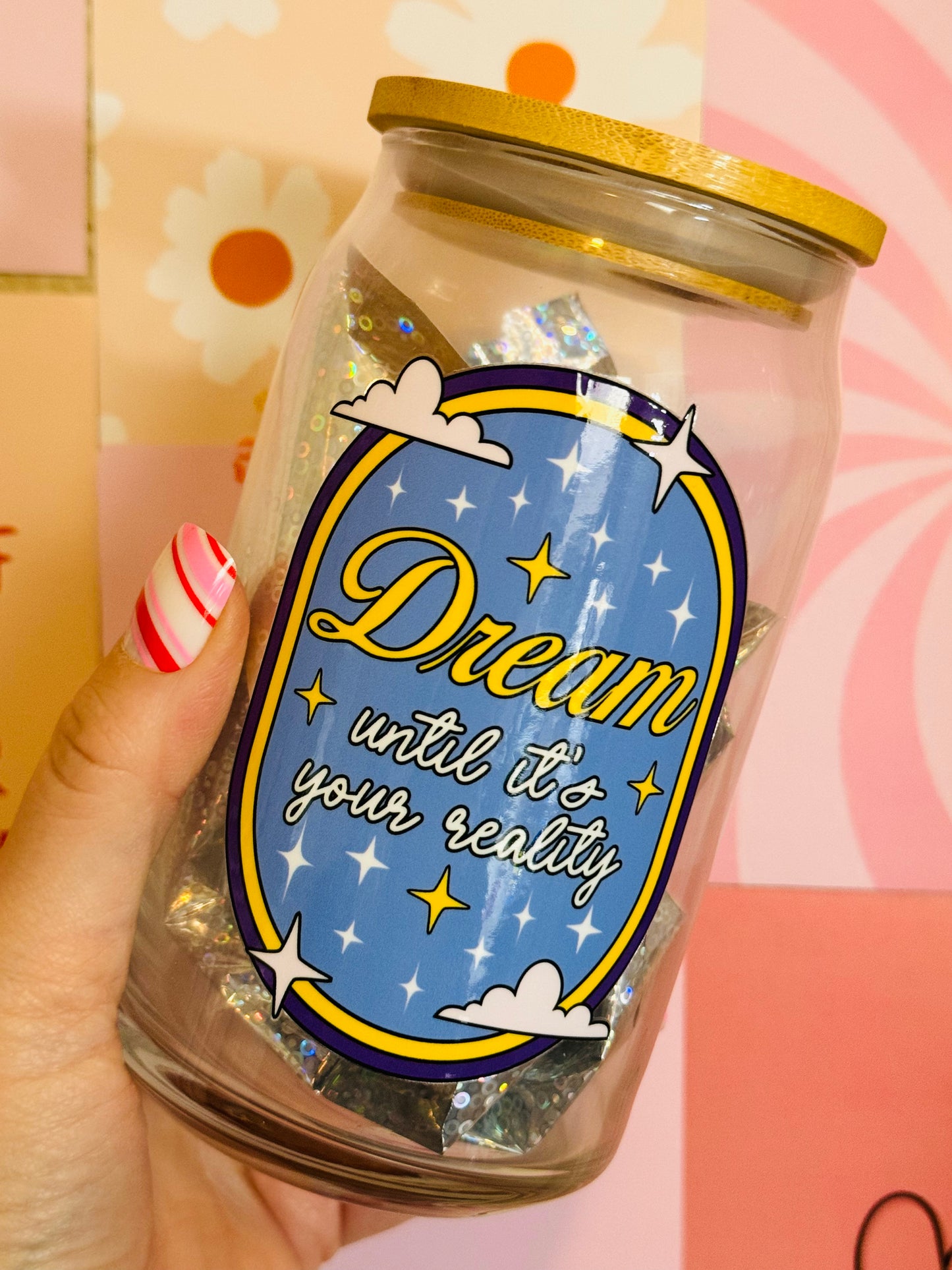 SALE Glass Mug with Lid and Straw: Dream It