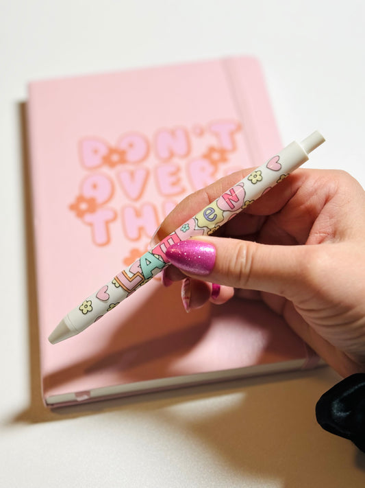 Stationery Pen Custom Name Gift: Pastel Retro Heart and Flowers