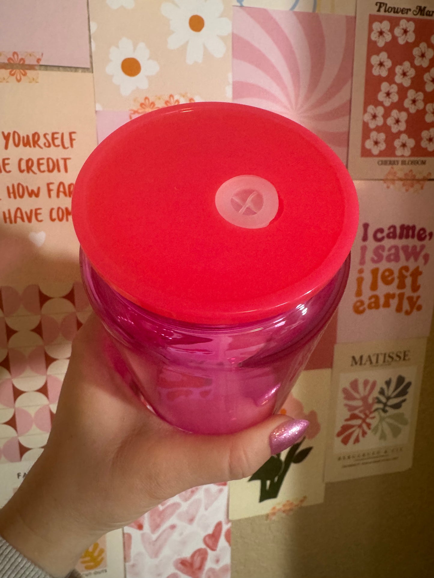 SALE Pink Glass Mug with Lid and Straw: Hello Kitty