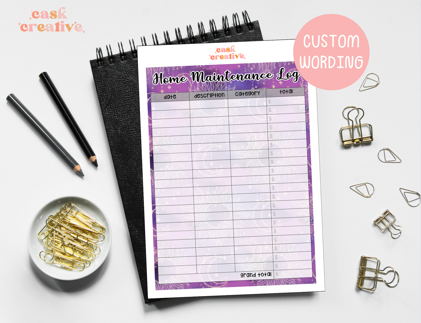 Custom Wording Log/Tracker Planner Sticker: Full Size Sticker Sheet