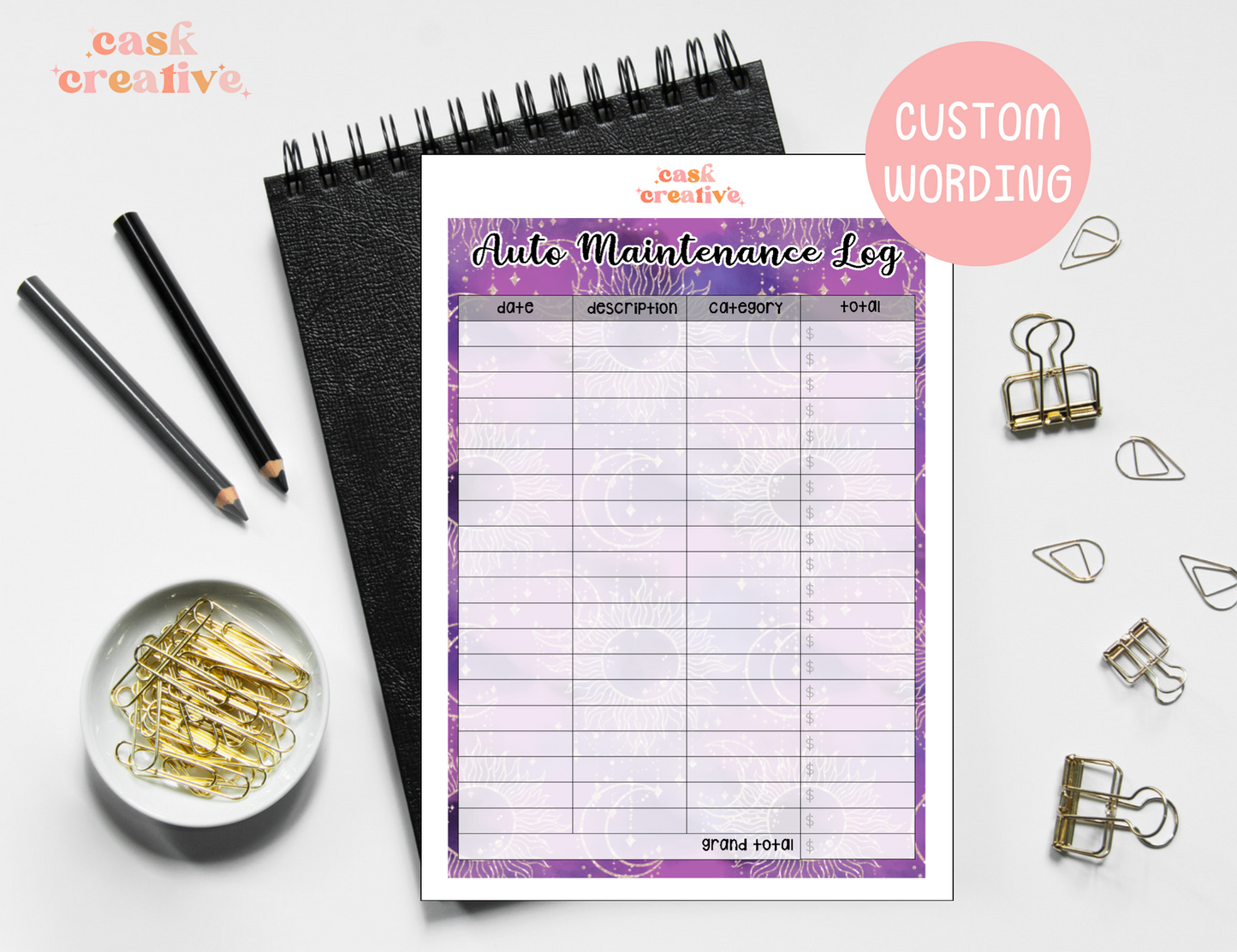 Custom Wording Log/Tracker Planner Sticker: Full Size Sticker Sheet