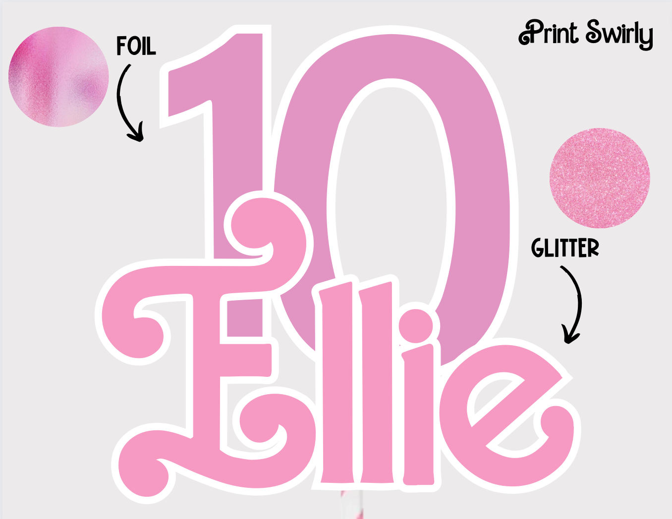 Name Cake Topper: Custom - Layered Foil Glitter