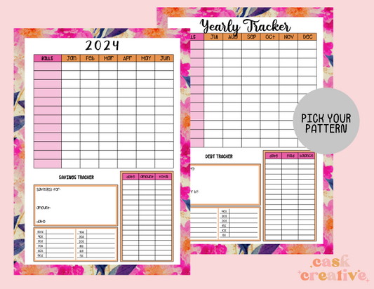 2024 Yearly Bills Tracker with Savings and Debt Tracker Planner Sticker: Full Size Sticker Sheet