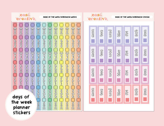 Days of the Week Planner Stickers: Pick Your Color, Size