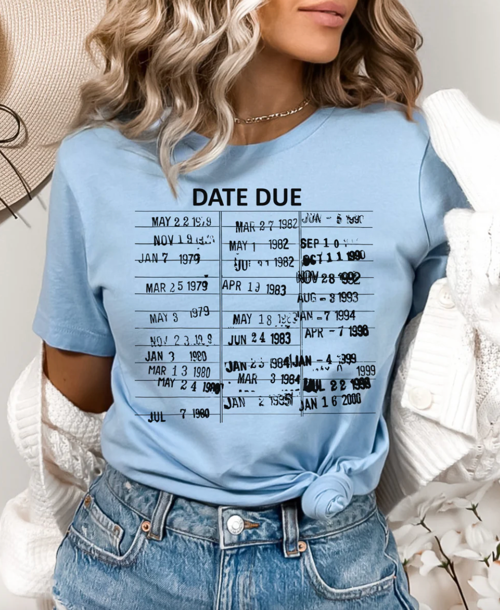 Adult T-shirt or Tote Bag: Library Date Due