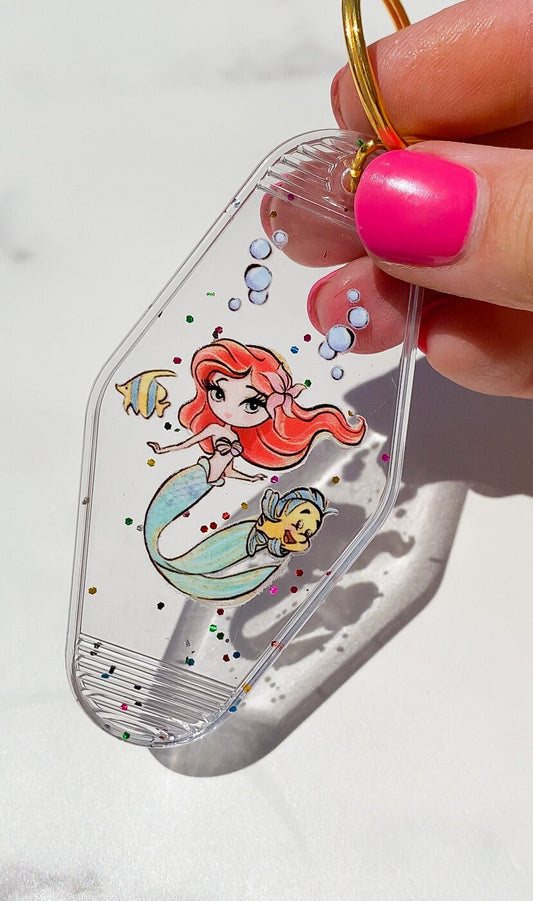 Motel Keychain: Clear Confetti Mermaid Custom with Initial Charm