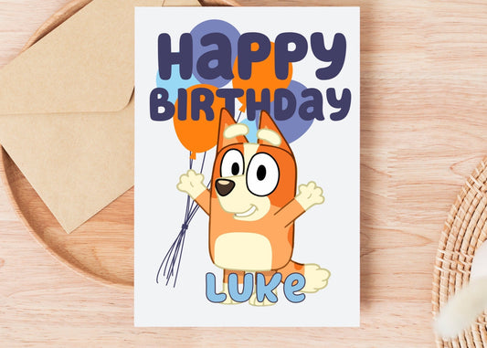 Custom Printed 5x7 Birthday Card: Blue Birthday Dogs Balloons