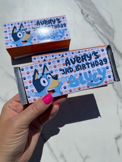 Blue Birthday Dogs Party Favors Candy bar Wrappers: Printed with Custom