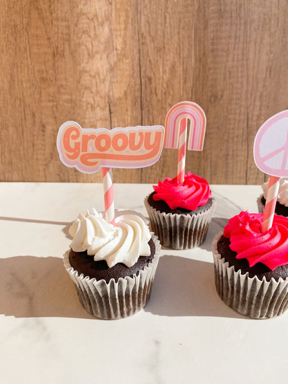 Cupcake Toppers: Groovy Flowers Custom with Name and Age