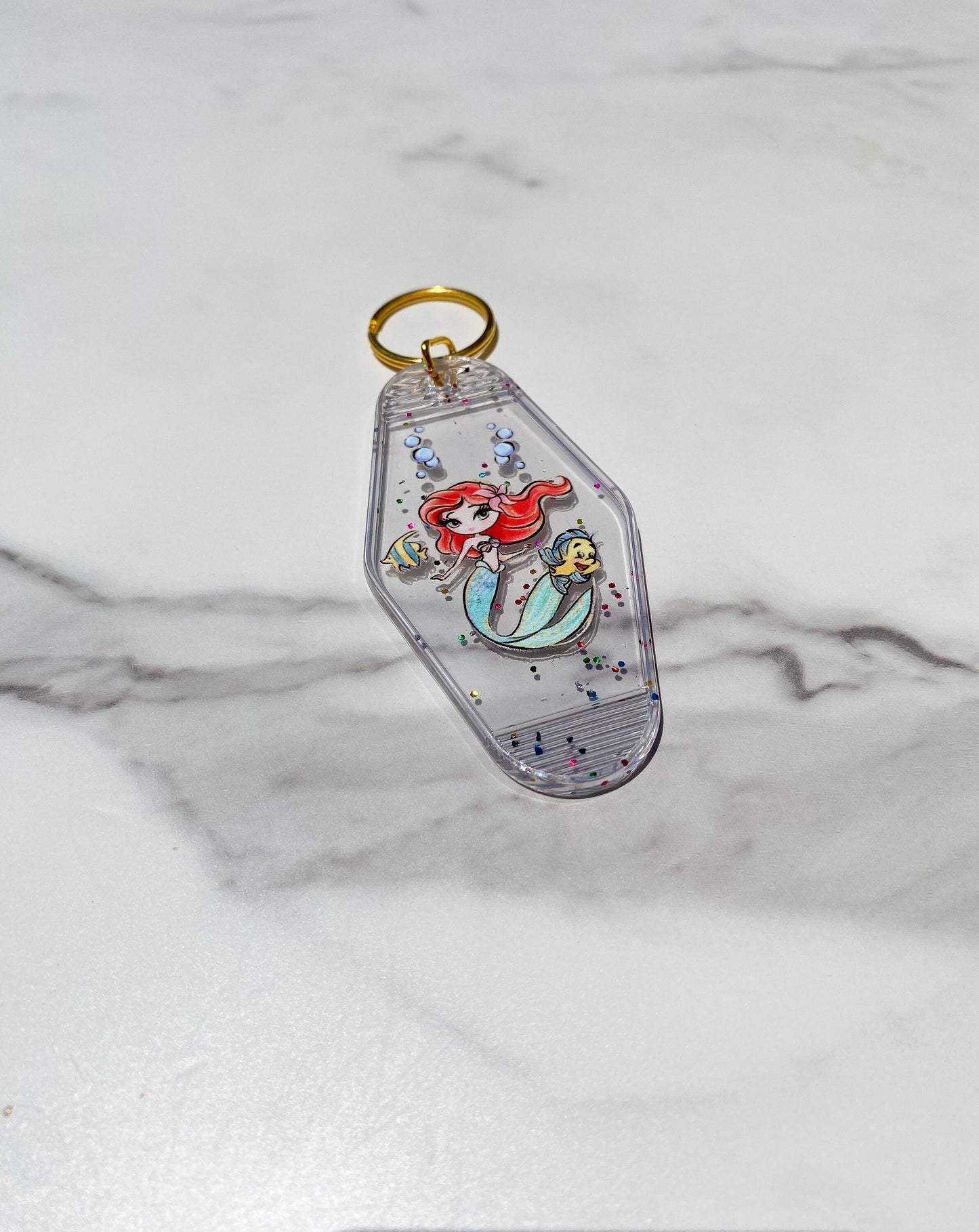 Motel Keychain: Clear Confetti Mermaid Custom with Initial Charm